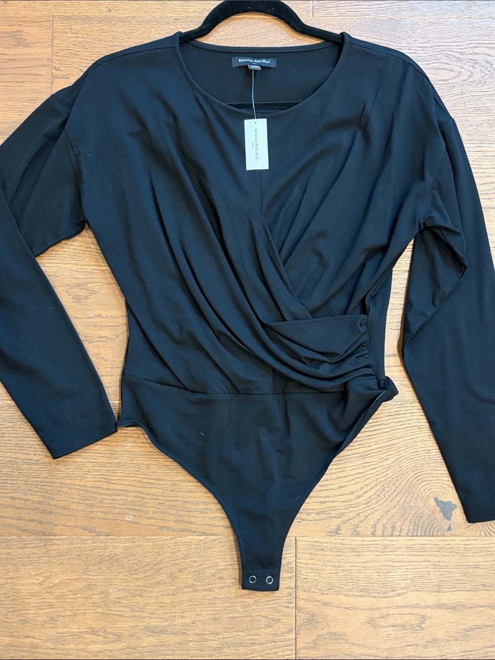 NWT Banana Republic Black Long-Sleeve Faux-Wrap Bodysuit